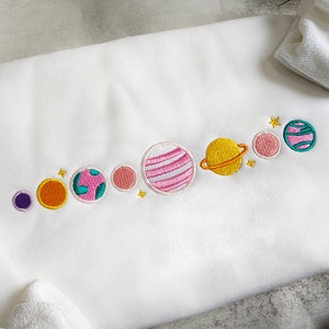 Pink Planets Embroidered Sweatshirt,Embroidered Space Crewneck,Comfy Cute Sweatshirt image 2
