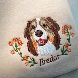 Custom Dog Portrait Embroidered Sweatshirt,Custom Pet Hoodie, Personalized Pet Face and Pet name Sweatshirt,Custom gift zdjęcie 3