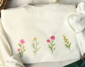 Wildflowers crewneck sweatshirt embroidered,floral embroidered sweatshirt,Valentine's Day Gift,Gift for MAMA