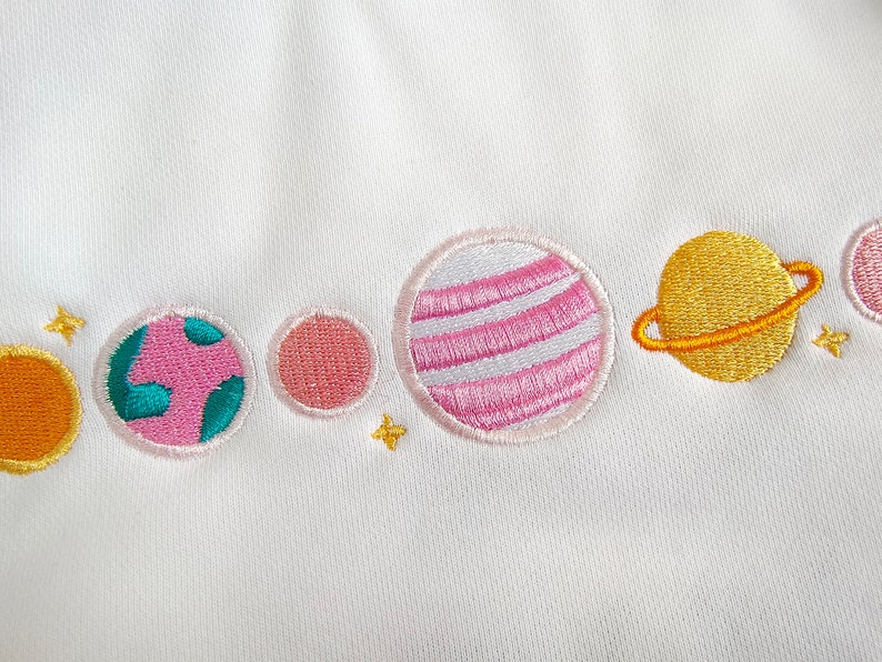 Pink Planets Embroidered Sweatshirt,Embroidered Space Crewneck,Comfy Cute Sweatshirt image 3