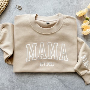 Custom Embossed Mama Sweatshirt with Kids Names,MAMA Puff Design Sweatshirt,Custom Puff Print Sweatshirt,Mothers Day Gift image 1