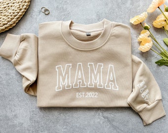 Custom Embossed Mama Sweatshirt with Kids Names,MAMA Puff Design Sweatshirt,Custom Puff Print Sweatshirt,Mothers Day Gift