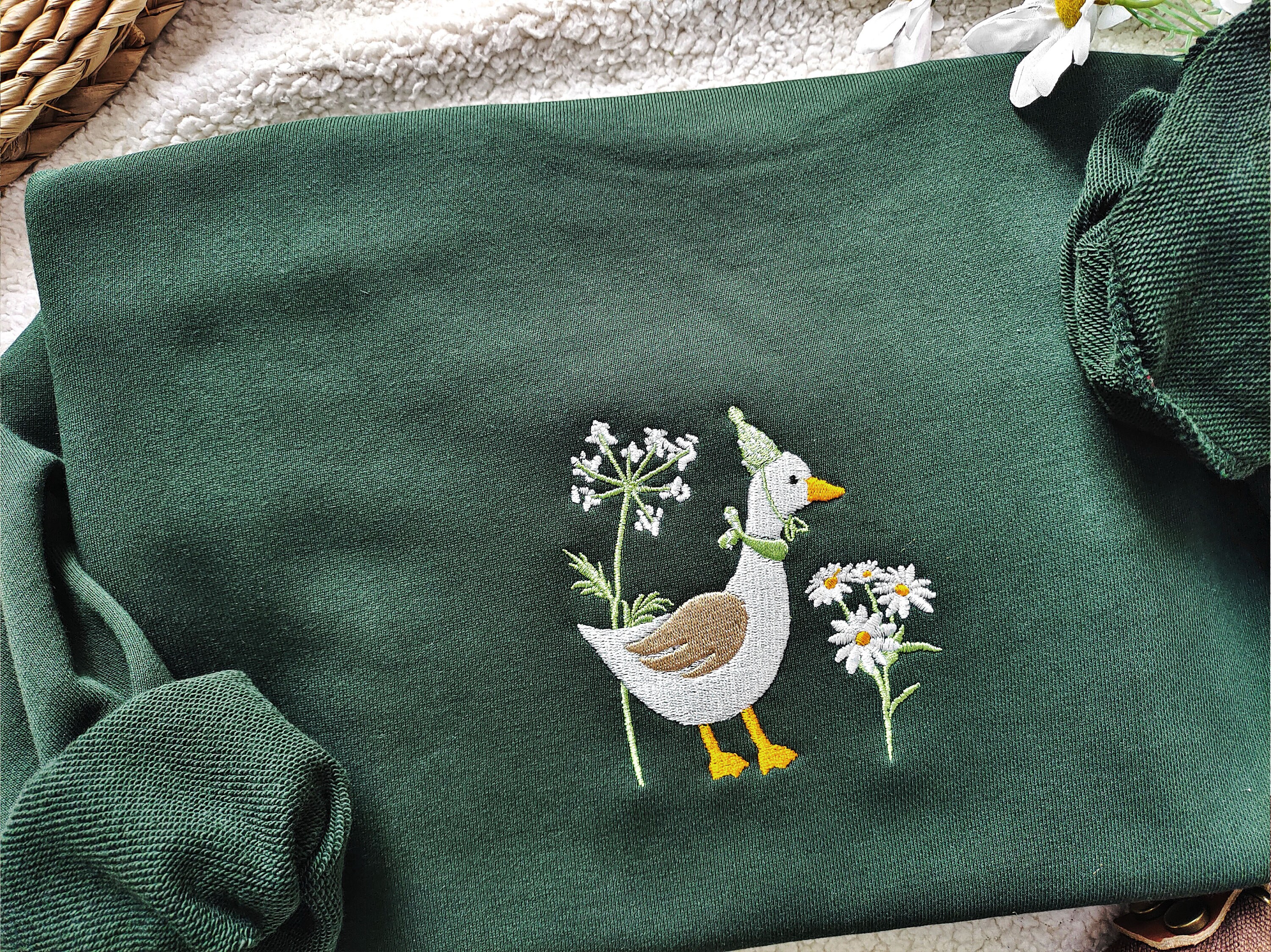 Discover Cute Embroidered Duck Sweatshirt,Goose and Daisy Embroidered Crewneck ,Funny Sweatshirt, Silly Goose,Animal Lover Gift