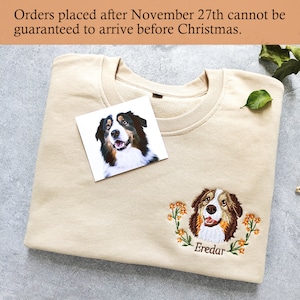 Custom Dog Portrait Embroidered Sweatshirt,Custom Pet Hoodie, Personalized Pet Face and Pet name Sweatshirt,Custom gift zdjęcie 2