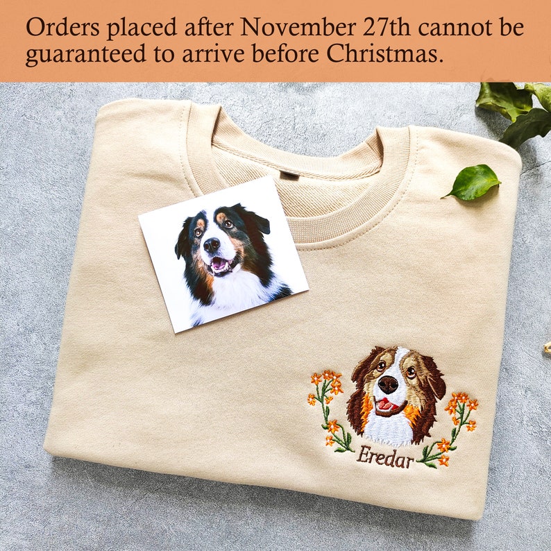 Custom Dog Portrait Embroidered Sweatshirt,Custom Pet Hoodie, Personalized Pet Face and Pet name Sweatshirt,Custom gift zdjęcie 2
