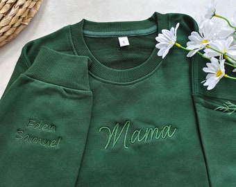 Custom mama and Sleeve Embroidered Sweatshirt,Grandmother Sweatshirt with Kids Names,Sweatshirt for mom, Gift for MAMA