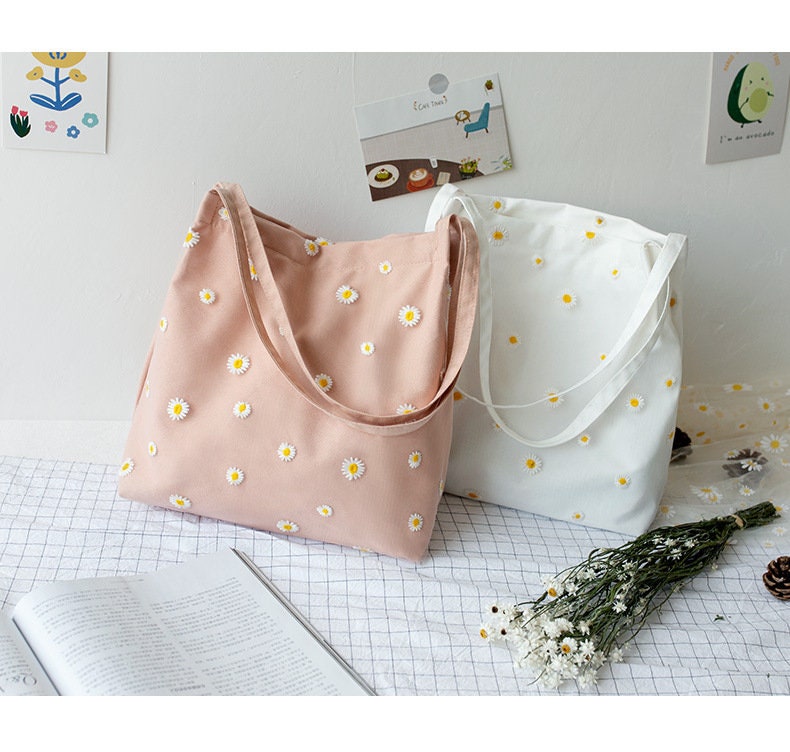 Daisy Flower Canvas Shoulder BagsTote BagEveryday Etsy