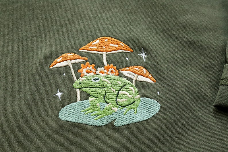 Frog and Mushroom Embroidered Tshirt,Personalised Vintage Unisex Shirt,Oversized tshirts,Gifts for her/he,Nature Lover's Gift image 3