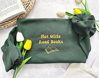 Heiße Mädchen lesen Bücher gesticktes Sweatshirt, Lese Sweatshirt, Pink Faden, Buchclub, Buchleser Geschenk, Geschenk für sie