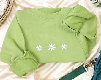 Gänseblümchen Sweatshirt bestickt,Bestickter Crewneck,Florales Besticktes Sweatshirt,Beste Freunde Geschenk
