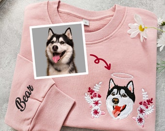 Custom Dog Portrait Embroidered Sweatshirt,Custom Pet Hoodie, Personalized Pet tees And Hoodies,Personalized Gift For Mom,Pet Memorial Gift