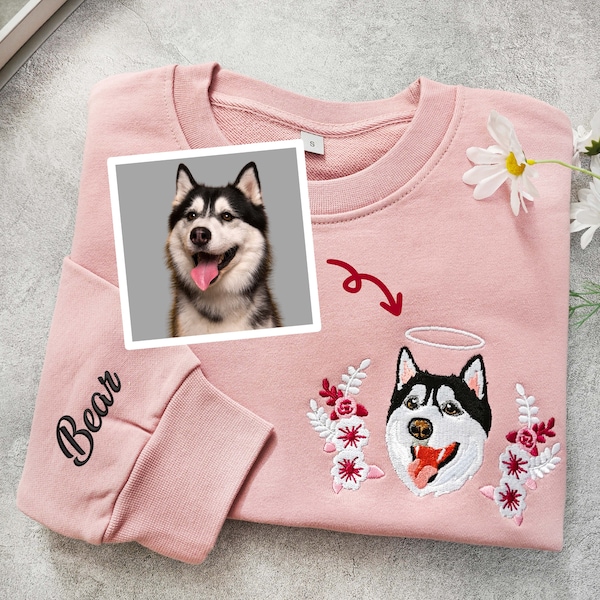 Custom Dog Portrait Embroidered Sweatshirt,Custom Pet Hoodie, Personalized Pet tees And Hoodies,Personalized Gift For Mom,Pet Memorial Gift