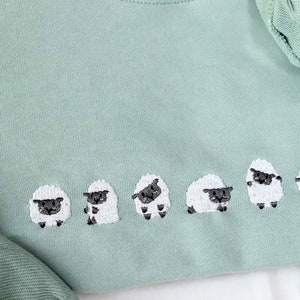 Embroidered sheep sweatshirt,embroidered sweatshirt,Green Sweatshirt,Farm,vintage sweatshirt image 3