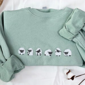 Embroidered sheep sweatshirt,embroidered sweatshirt,Green Sweatshirt,Farm,vintage sweatshirt image 1