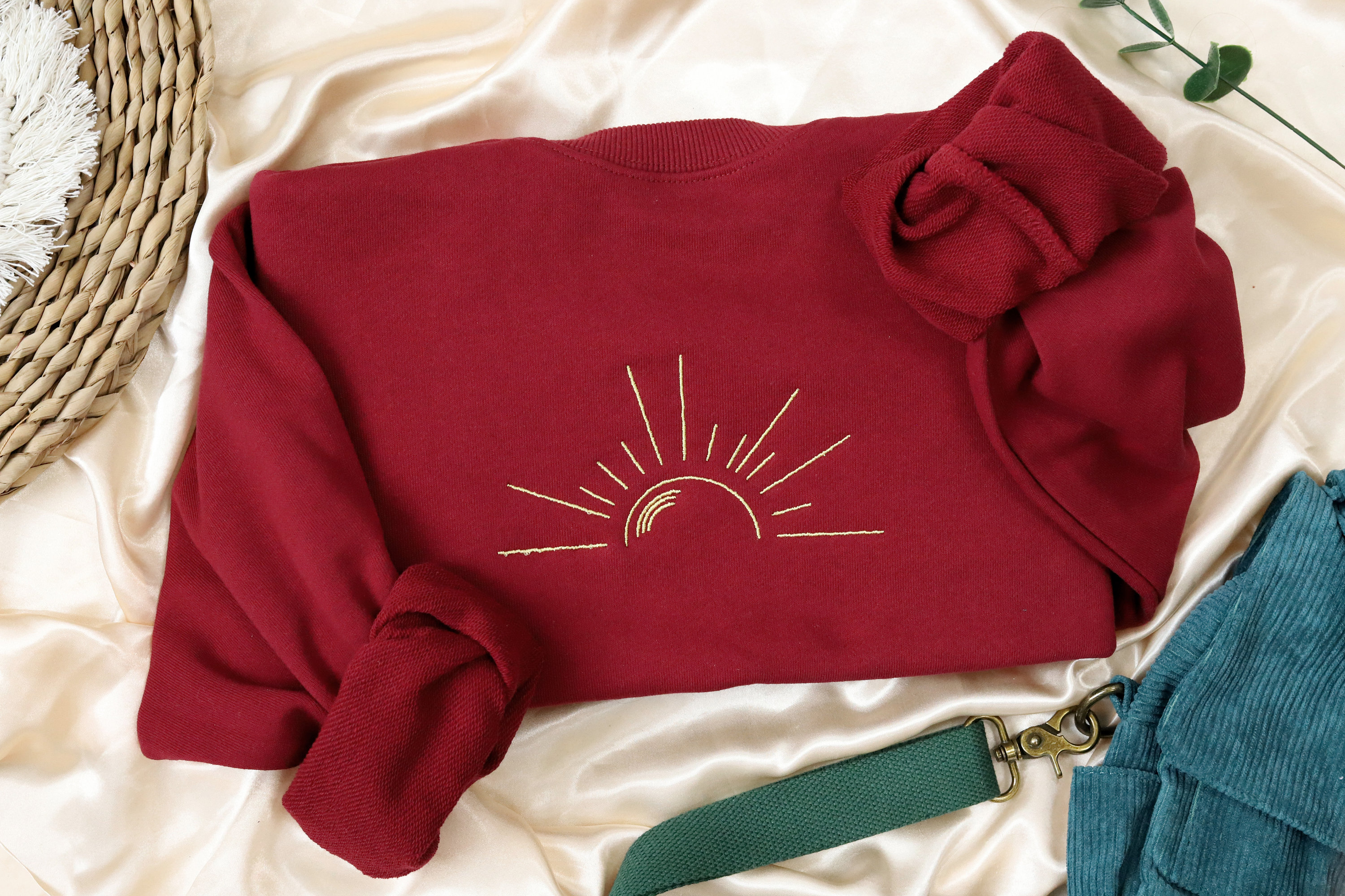 Discover Embroidered Sun Sweatshirt,crewneck sweatshirt