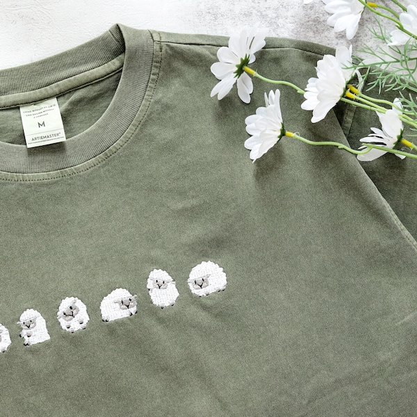 Embroidered Sheep Tshirt,Personalised Cute sheep Unisex Shirt,Oversized  tshirts,Gifts for her/he,Animals Lover's Gift