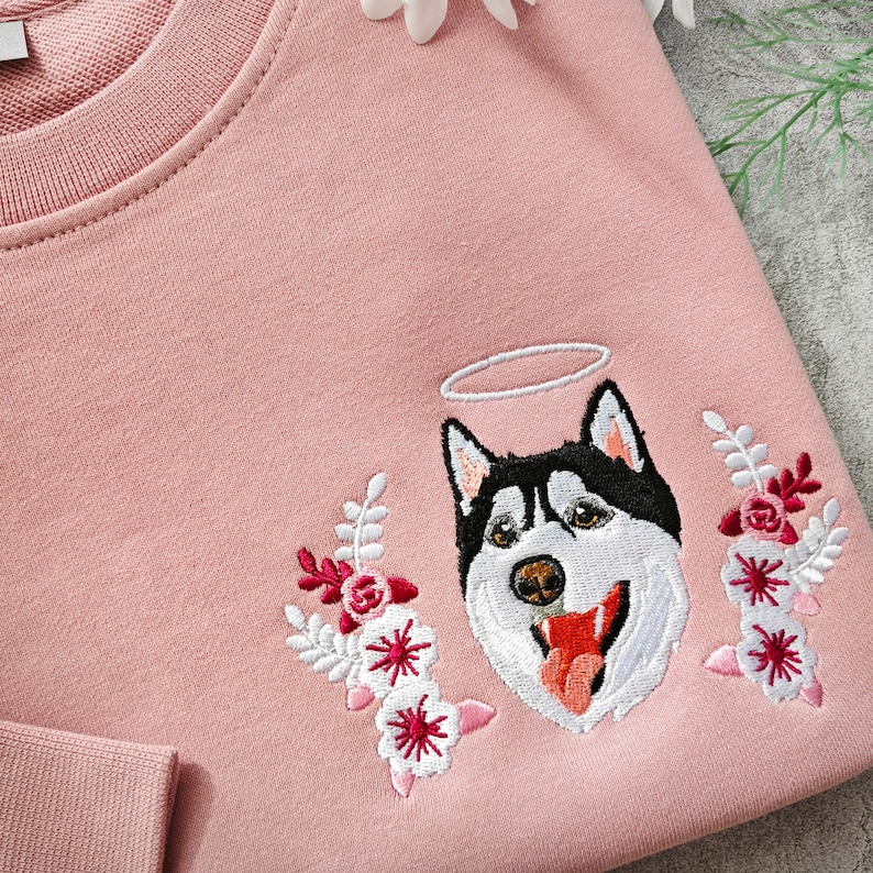 Custom Dog Portrait Embroidered Sweatshirt,Custom Pet Hoodie, Personalized Pet tees And Hoodies,Personalized Gift For Mom,Pet Memorial Gift image 3