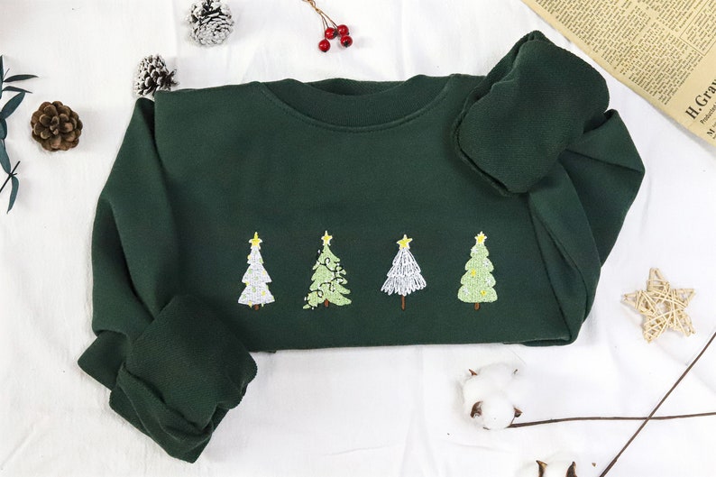 Christmas Tree embroidered sweatshirt,embroidered crewneck ,Green Sweatshirt,vintage sweatshirtChristmas gifts image 1