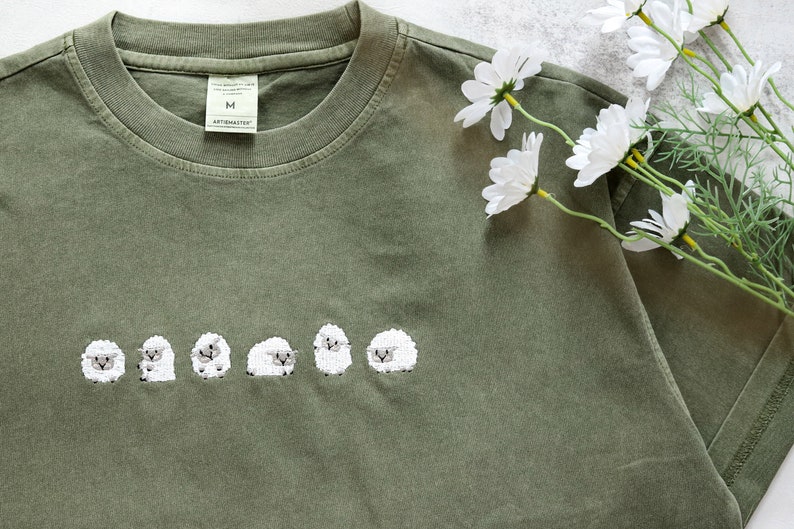 Embroidered Sheep Tshirt,Personalised Cute sheep Unisex Shirt,Oversized tshirts,Gifts for her/he,Animals Lover's Gift image 4