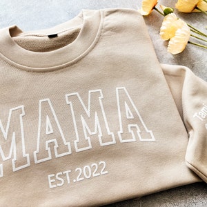 Custom Embossed Mama Sweatshirt with Kids Names,MAMA Puff Design Sweatshirt,Custom Puff Print Sweatshirt,Mothers Day Gift image 3