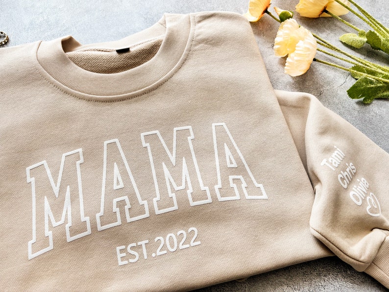 Custom Embossed Mama Sweatshirt with Kids Names,MAMA Puff Design Sweatshirt,Custom Puff Print Sweatshirt,Mothers Day Gift image 3