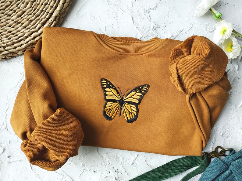 Butterfly embroidered sweatshirt,Brown sweatshirt crewneck,Fall Sweatshirt,vintage sweatshirt image 1