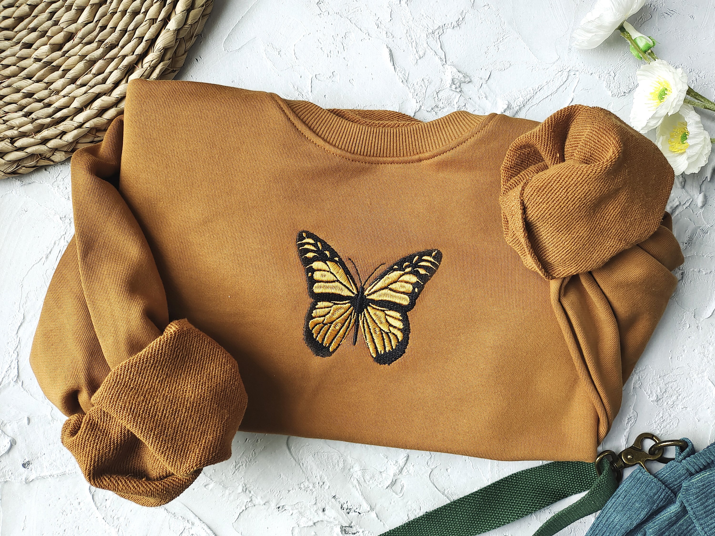 Discover Butterfly embroidered sweatshirt,Brown sweatshirt