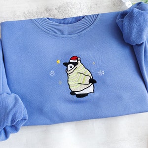 Embroidered Christmas Penguin Sweatshirt, Snowflake Hoodie,Penguin Christmas Sweater, Christmas Crewneck,Penguin Gift image 2