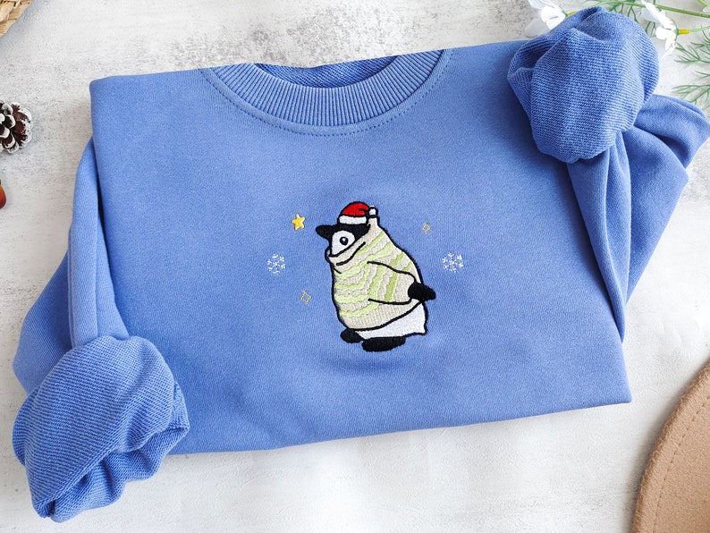Embroidered Christmas Penguin Sweatshirt, Snowflake Hoodie,Penguin Christmas Sweater, Christmas Crewneck,Penguin Gift image 2