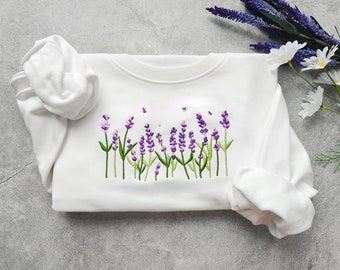 Lavender Embroidered Sweatshirt,Floral Sweatshirt,Crewneck Sweatshirt,Valentine's Day Gift,Gifts For Her