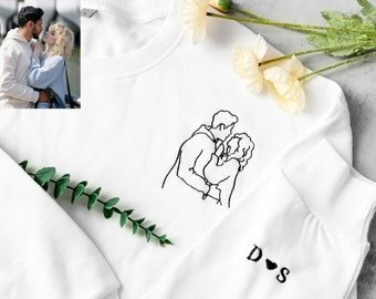 Custom personalized Portrait embroidered sweatshirt,Custom Photo,outline photo sweatshirt,Couple Hoodie, Wedding Gift,Valentine's Day gift