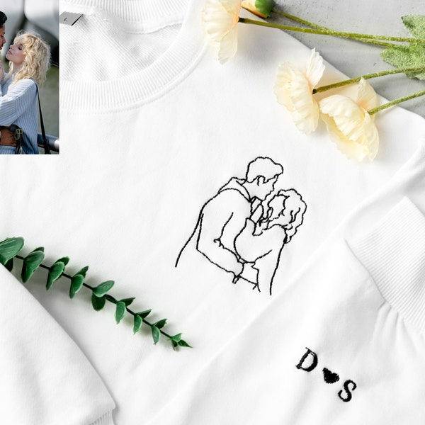 Embroidered Outline Photo Sweatshirt Etsy
