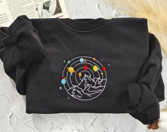 Planets And Mountain Embroidered Sweatshirt