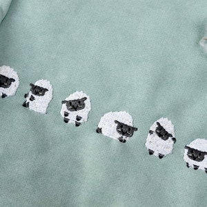 Embroidered sheep sweatshirt,embroidered sweatshirt,Green Sweatshirt,Farm,vintage sweatshirt image 4