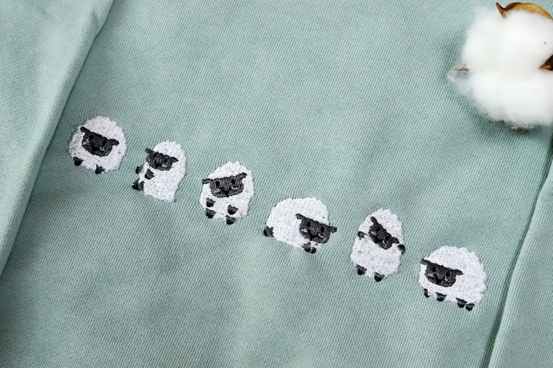 Embroidered sheep sweatshirt,embroidered sweatshirt,Green Sweatshirt,Farm,vintage sweatshirt image 4