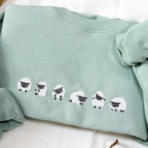Embroidered sheep sweatshirt,embroidered sweatshirt,Green Sweatshirt,Farm,vintage sweatshirt image 2