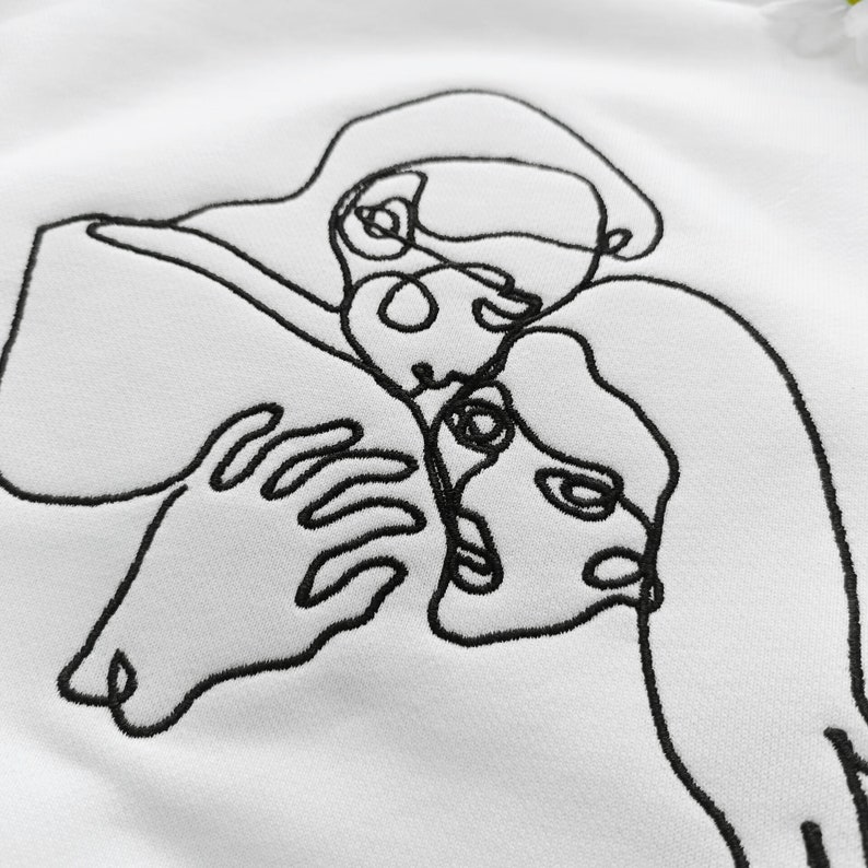 Custom photo line embroidered sweatshirt,Personalized sweatshirt,outline photo sweatshirt,Custum couple Hoodie, Wedding Gift image 2