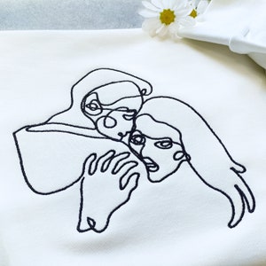Benutzerdefinierte Fotolinie besticktes Sweatshirt, personalisiertes Sweatshirt, Umrissfoto-Sweatshirt, Custum Paar Hoodie, Hochzeitsgeschenk Bild 5