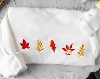 Feuilles d’automne brodé col rond, sweat-shirt vintage, sweat-shirt d’automne, sweat-shirt brodé vintage, cadeaux pour femmes, amis, demoiselles d’honneur