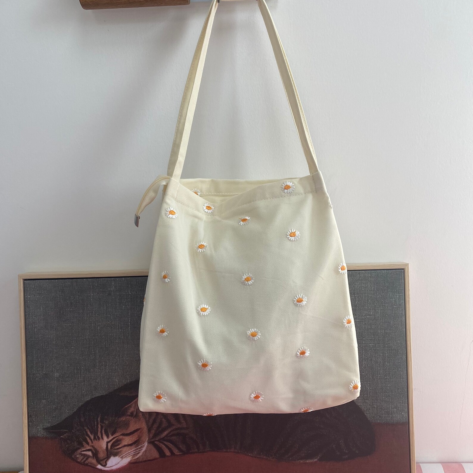 Daisy Flower Canvas Shoulder Bagstote Bageveryday Etsy