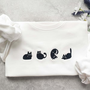 Lovely Black Cat Embroidered Sweatshirt,Embroidered Crewneck Sweatshirt,Holiday Gifts,Gifts For Her,Gift for Cat Lover