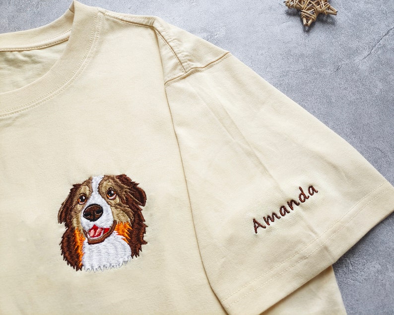 Custom Pet From Your Photo Embroidered Shirt,Personalized Dog Shirt,Custom Pet Portrait Gift,Embroidered Cat T Shirt,Custom Gifts image 3