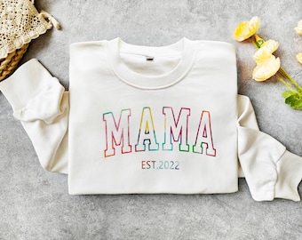 Custom Reflective Tie-Dye MAMA Sweatshirt, Puff Mama Sweatshirt,Hot pink Mom,Cool Mom, First Mothers Day Gift, Mom Life Shirt,Gift for Mom