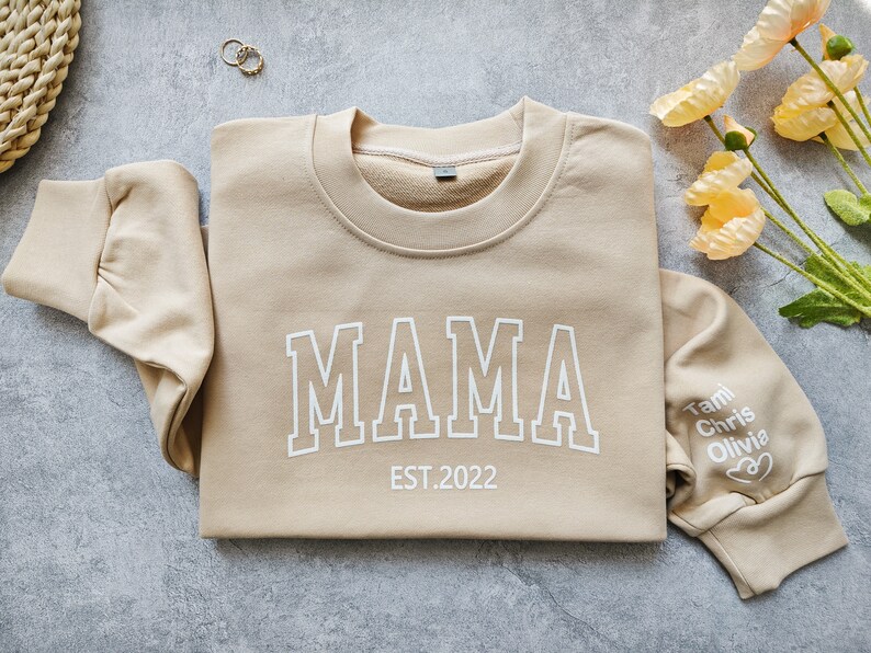Custom Embossed Mama Sweatshirt with Kids Names,MAMA Puff Design Sweatshirt,Custom Puff Print Sweatshirt,Mothers Day Gift image 6