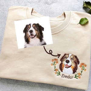 Custom Dog Portrait Embroidered Sweatshirt,Custom Pet Hoodie, Personalized Pet Face and Pet name Sweatshirt,Custom gift image 1