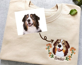 Custom Dog Portrait Embroidered Sweatshirt,Custom Pet Hoodie, Personalized Pet Face and Pet name Sweatshirt,Custom gift