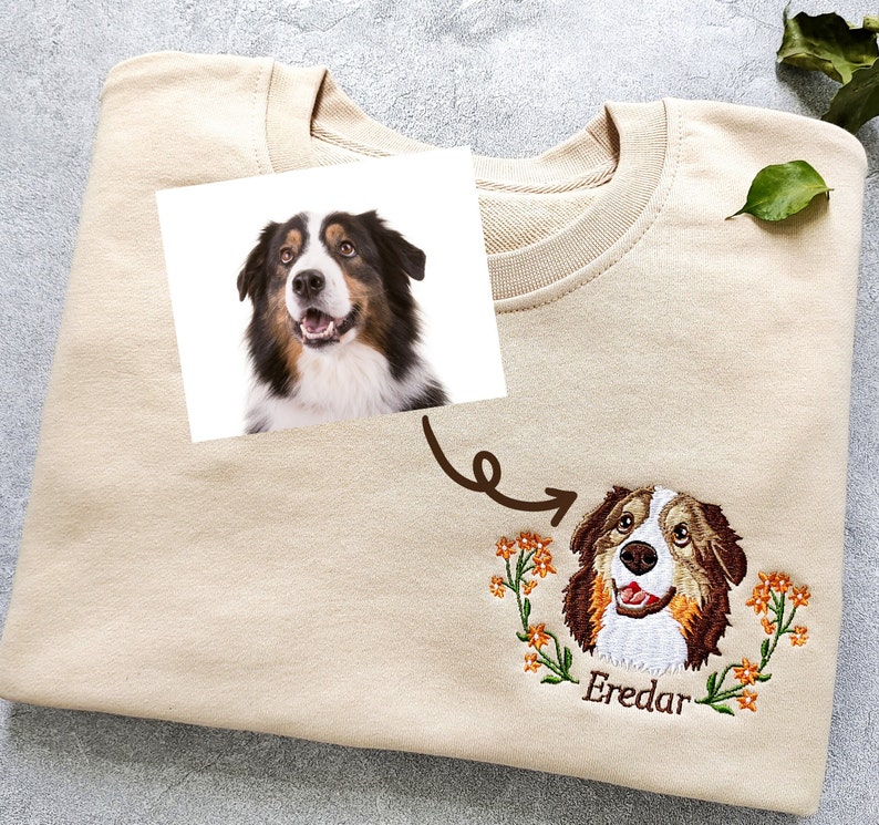 Custom Dog Portrait Embroidered Sweatshirt,Custom Pet Hoodie, Personalized Pet Face and Pet name Sweatshirt,Custom gift image 1