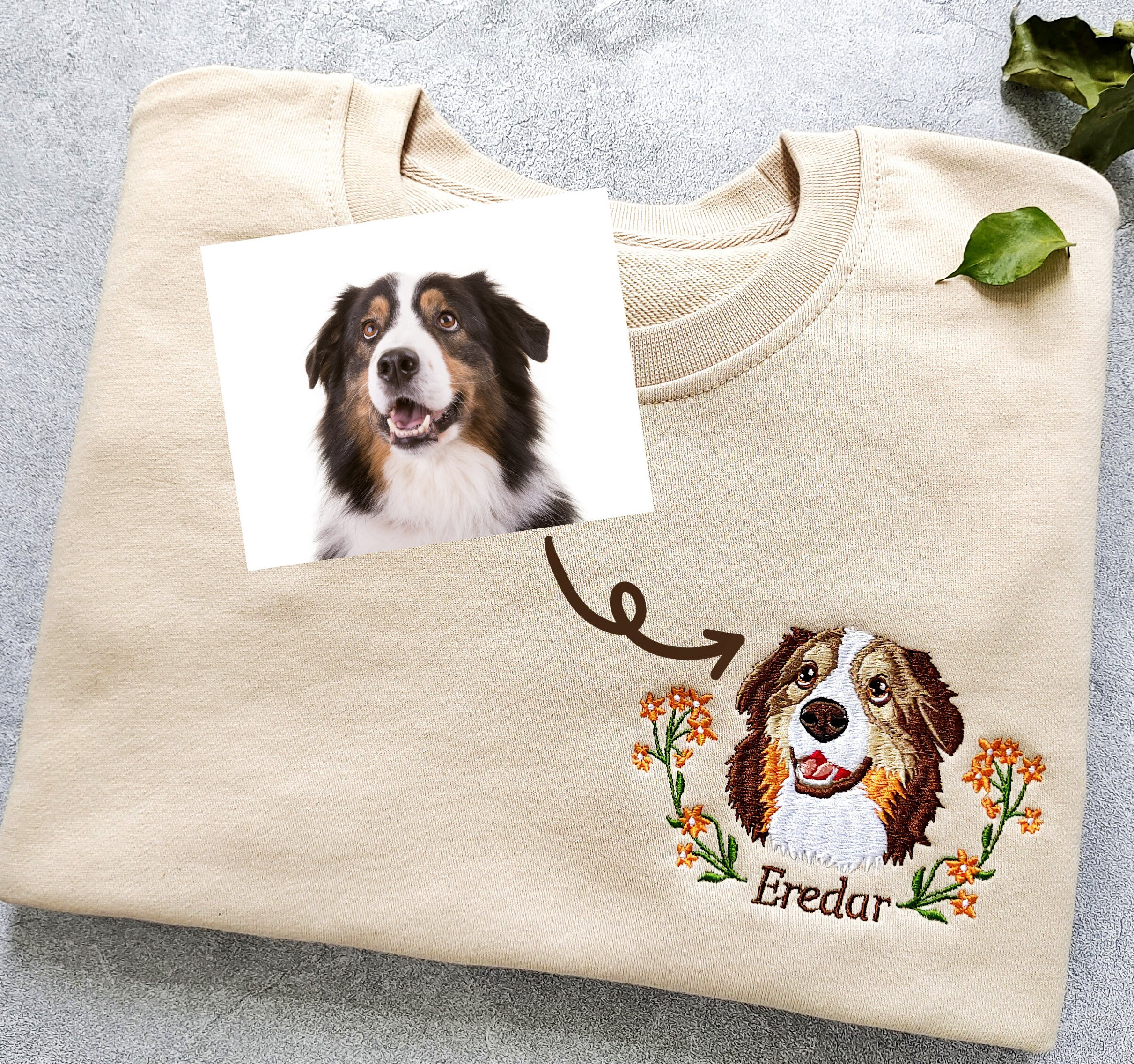 Discover Custom Dog Portrait Embroidered Sweatshirt, Personalized Pet Face and Pet name Sweatshirt
