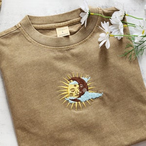 Sun And Moon Embroidered Tshirt,Moon Bohemian Shirt,Oversized Vintage tshirts,Gifts for her/he image 5