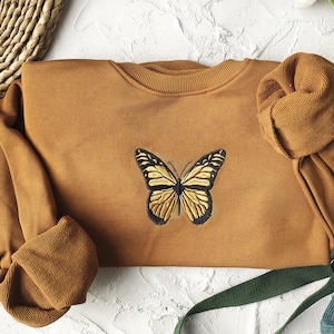 Butterfly embroidered sweatshirt,Brown sweatshirt crewneck,Fall Sweatshirt,vintage sweatshirt image 2